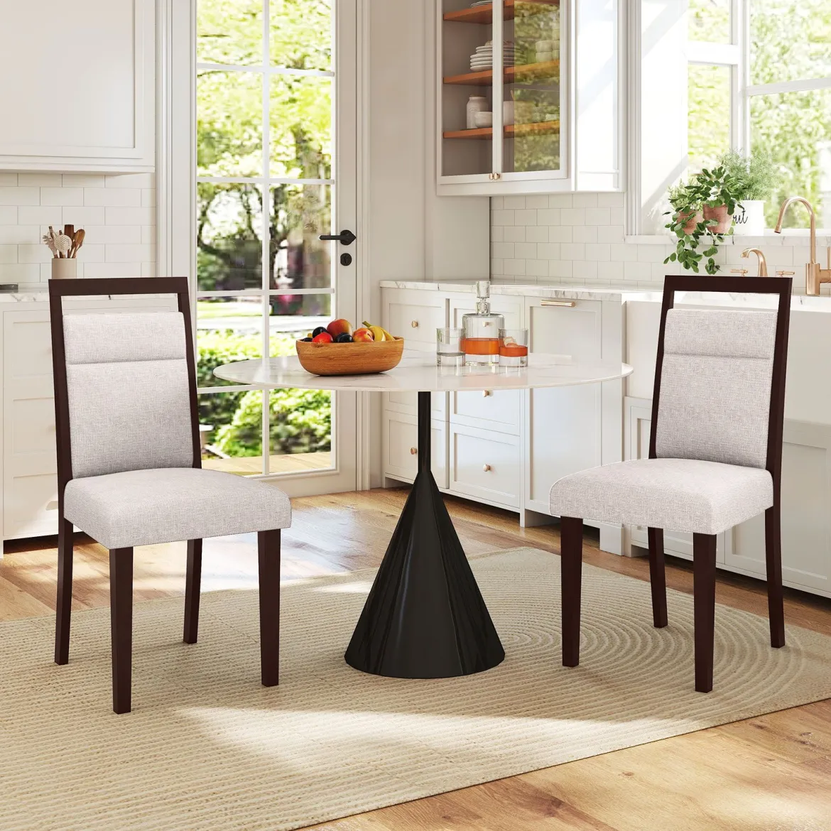 2er-Set gepolstertes Esszimmerstühle Küchenstuhl mit gepolstertem Sitz & neigbarer Rückenlehne Beige