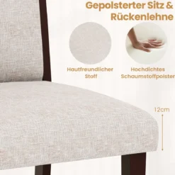 2er-Set gepolstertes Esszimmerstühle Küchenstuhl mit gepolstertem Sitz & neigbarer Rückenlehne Beige