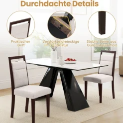 2er-Set gepolstertes Esszimmerstühle Küchenstuhl mit gepolstertem Sitz & neigbarer Rückenlehne Beige