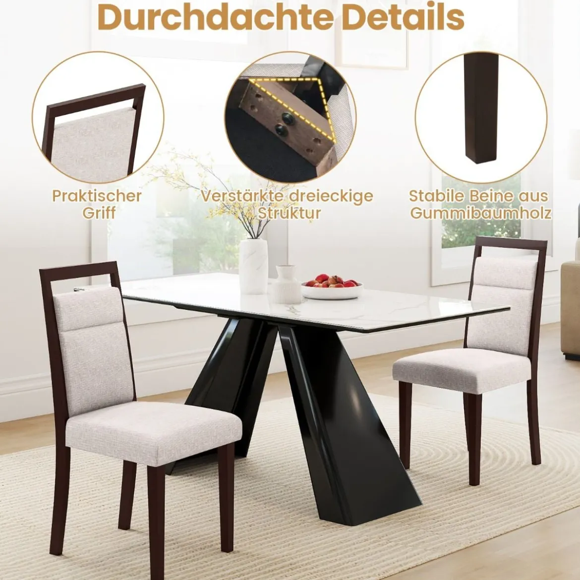 2er-Set gepolstertes Esszimmerstühle Küchenstuhl mit gepolstertem Sitz & neigbarer Rückenlehne Beige
