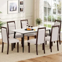 2er-Set gepolstertes Esszimmerstühle Küchenstuhl mit gepolstertem Sitz & neigbarer Rückenlehne Beige
