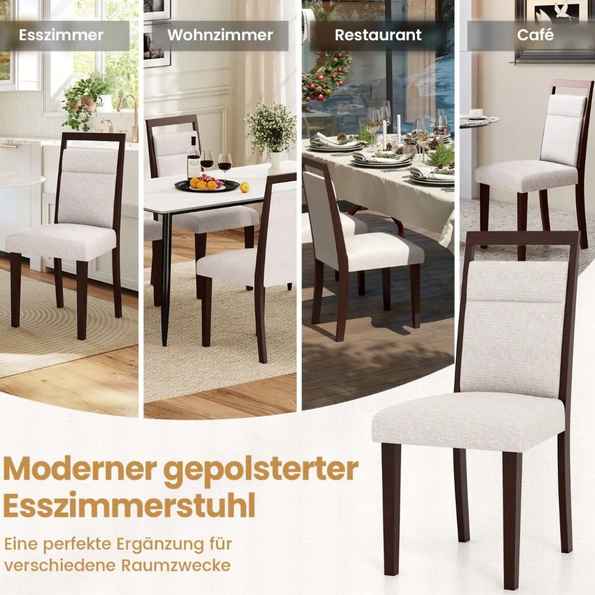 2er-Set gepolstertes Esszimmerstühle Küchenstuhl mit gepolstertem Sitz & neigbarer Rückenlehne Beige