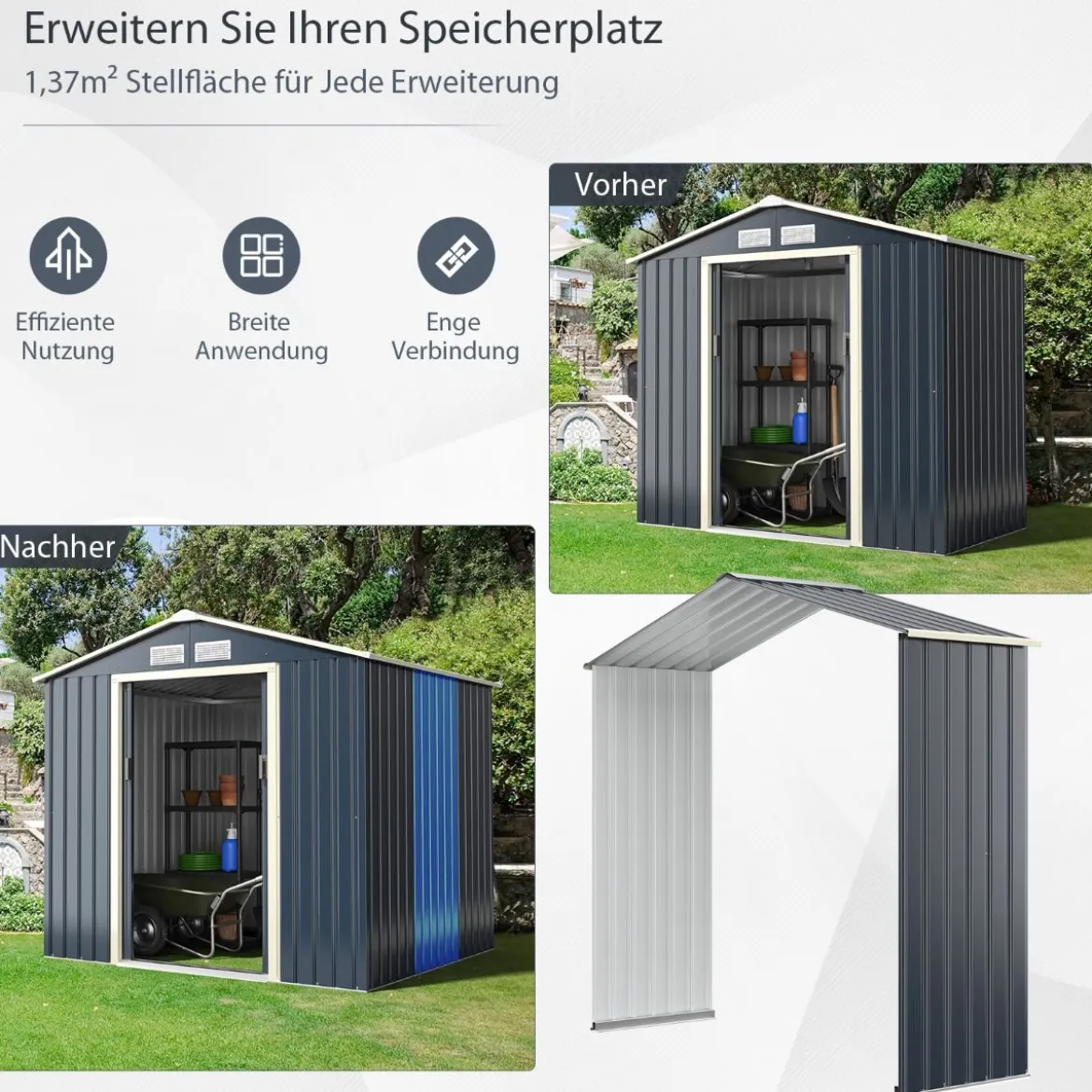 2er Set Gerätehaus Metall Erweitert-213 x 191 x 195 cm+Geräteschuppen abschließbar Gartenhaus Set