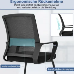 2er Set Gästestuhl mit Lendenwirbelstütze & Kufengestell & Gepolstertem Sitz Konferenzstuhl