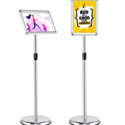 2er Set Höhenverstellbarer A4 Infoständer Drehbarer Plakatständer Kundenstopper Silber