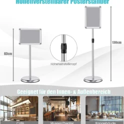 2er Set Höhenverstellbarer A4 Infoständer Drehbarer Plakatständer Kundenstopper Silber