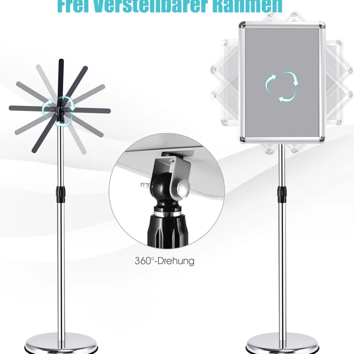 2er Set Höhenverstellbarer A3 Infoständer Drehbarer Plakatständer Kundenstopper Silber