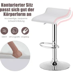 2er Set Höhenverstellbarer Barhocker mit Rückenlehne & Fußstütze 360° Drehstuhl