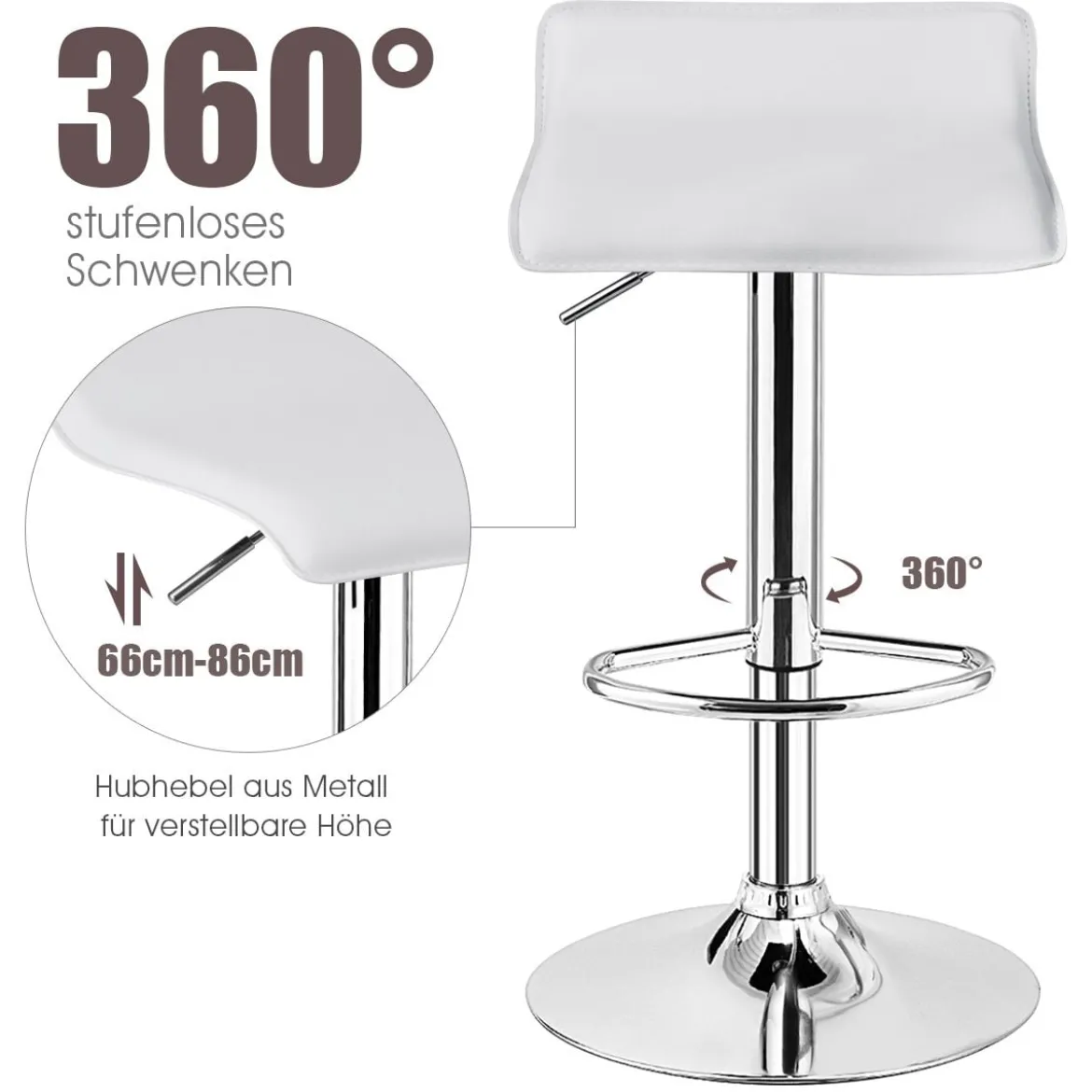 2er Set Höhenverstellbarer Barhocker mit Rückenlehne & Fußstütze 360° Drehstuhl