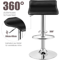 2er Set Höhenverstellbarer Barhocker mit Rückenlehne & Fußstütze 360° Drehstuhl
