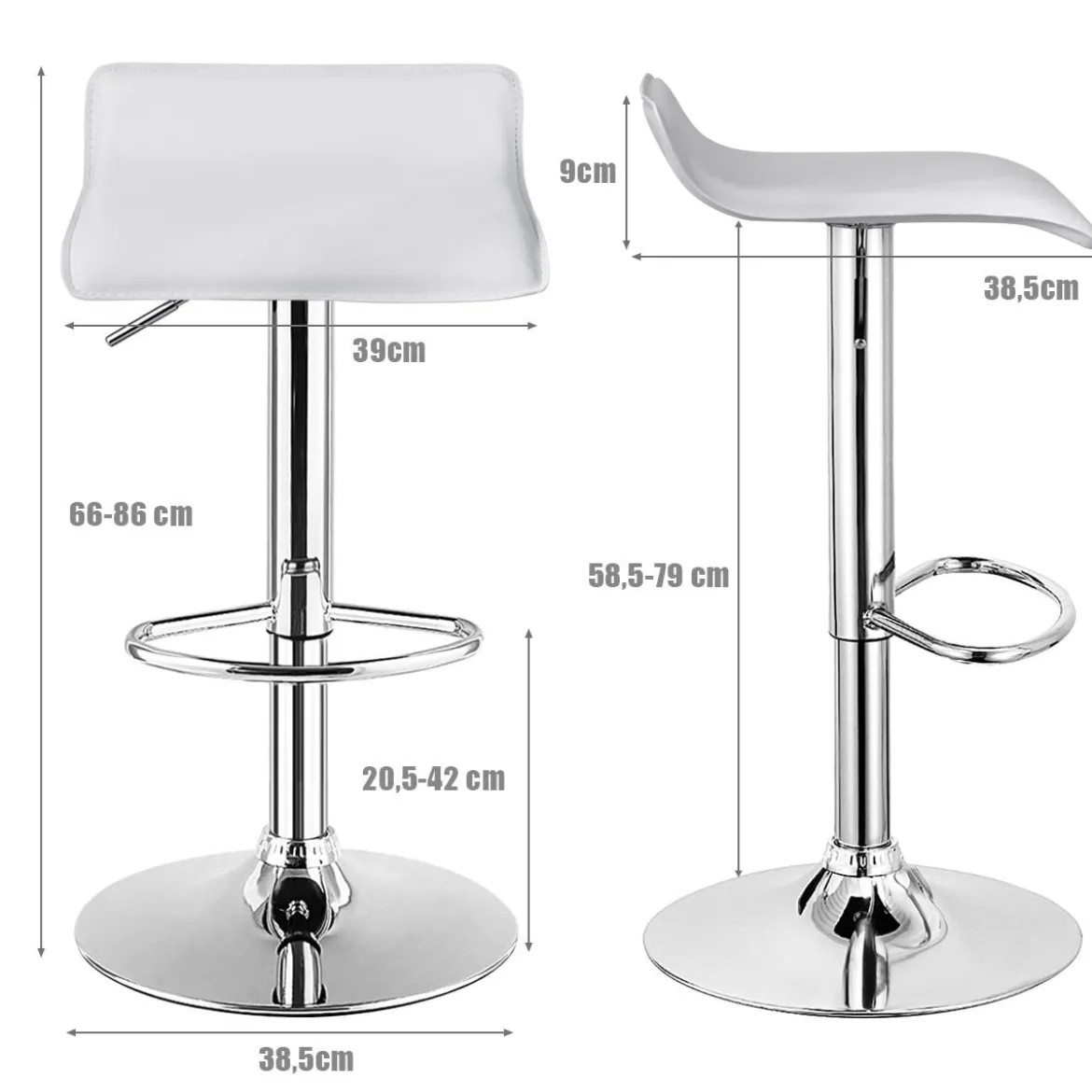 2er Set Höhenverstellbarer Barhocker mit Rückenlehne & Fußstütze 360° Drehstuhl