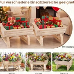 2er Set Hochbeet aus Tannenholz mit Entwässerungsloch Halbfass Blumenkasten