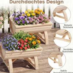 2er Set Hochbeet aus Tannenholz mit Entwässerungsloch Halbfass Blumenkasten
