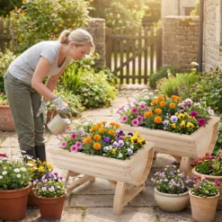 2er Set Hochbeet aus Tannenholz mit Entwässerungsloch Halbfass Blumenkasten