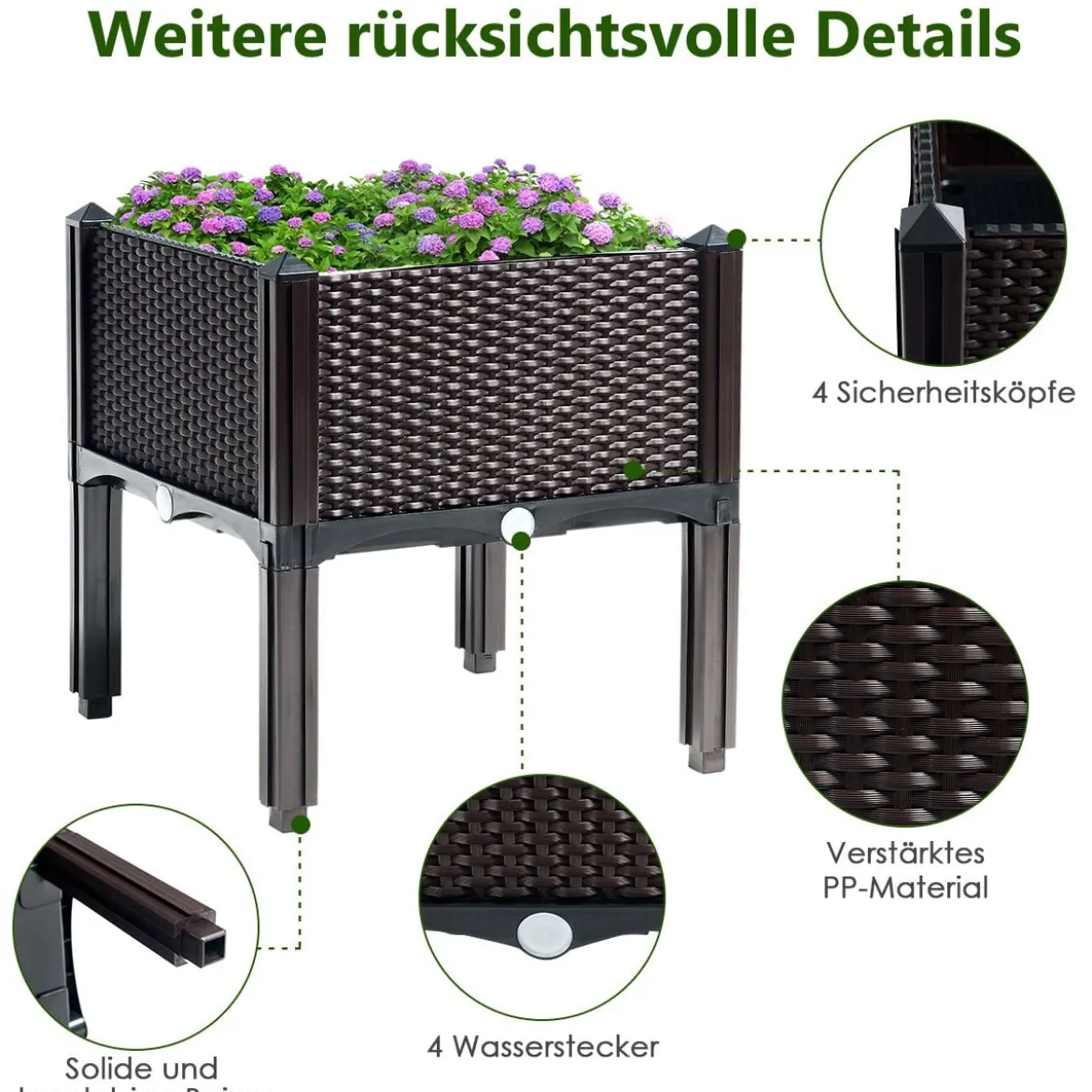 4er Set Hochbeet Blumenbeet Pflanzenbeet Blumenkasten für den Garten Pflanzkasten Frühbeet Blumentrog Pflanzhaus Braun