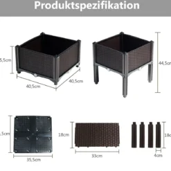 4er Set Hochbeet Blumenbeet Pflanzenbeet Blumenkasten für den Garten Pflanzkasten Frühbeet Blumentrog Pflanzhaus Braun