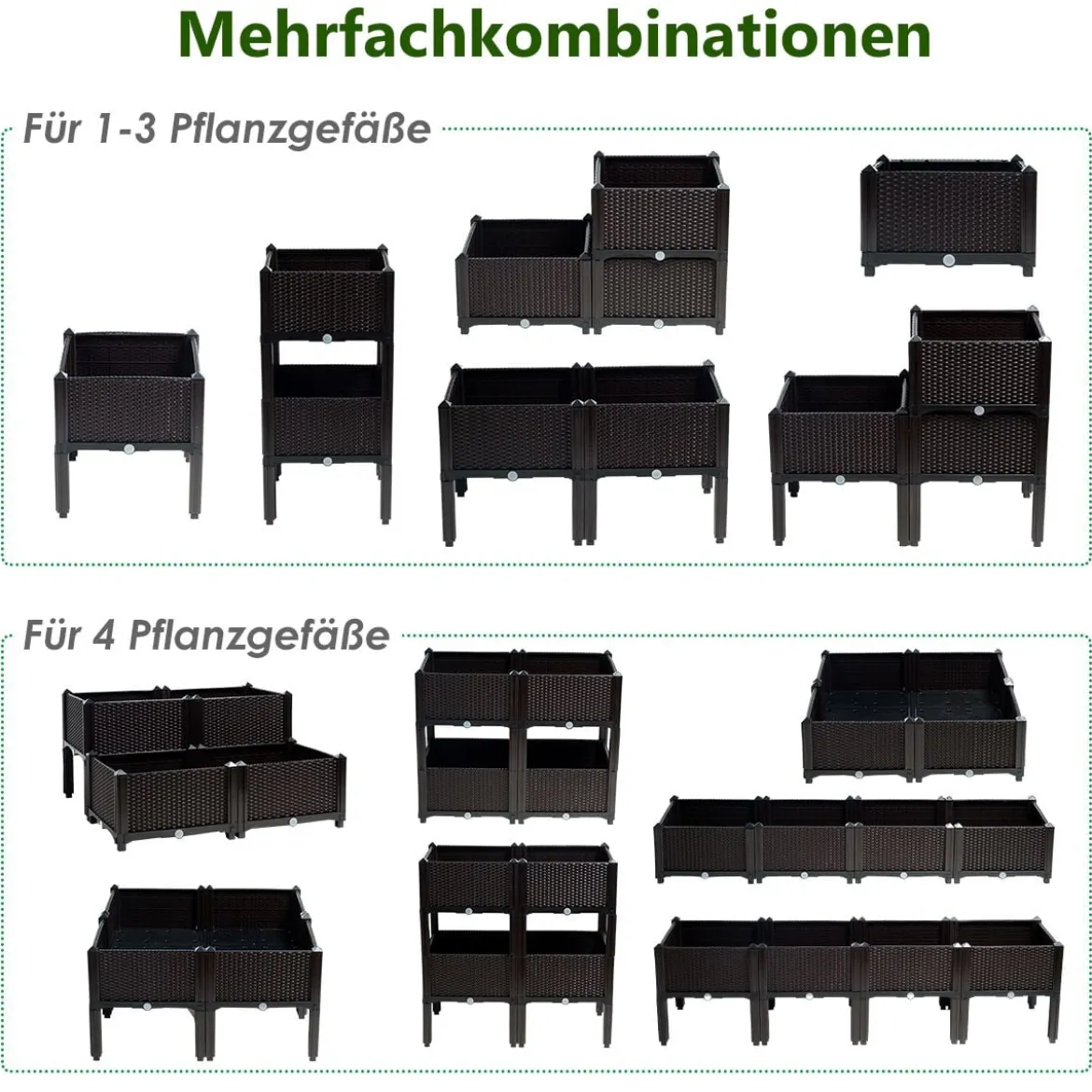 4er Set Hochbeet Blumenbeet Pflanzenbeet Blumenkasten für den Garten Pflanzkasten Frühbeet Blumentrog Pflanzhaus Braun