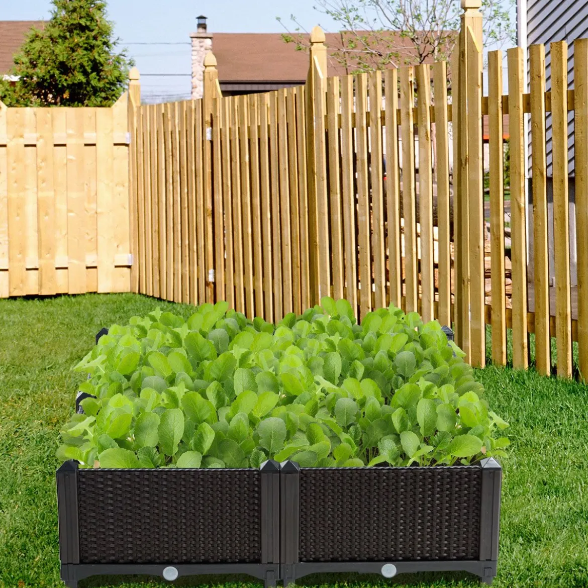 4er Set Hochbeet Blumenbeet Pflanzenbeet Blumenkasten für den Garten Pflanzkasten Frühbeet Blumentrog Pflanzhaus Braun