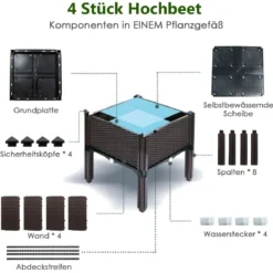 4er Set Hochbeet Blumenbeet Pflanzenbeet Blumenkasten für den Garten Pflanzkasten Frühbeet Blumentrog Pflanzhaus Braun