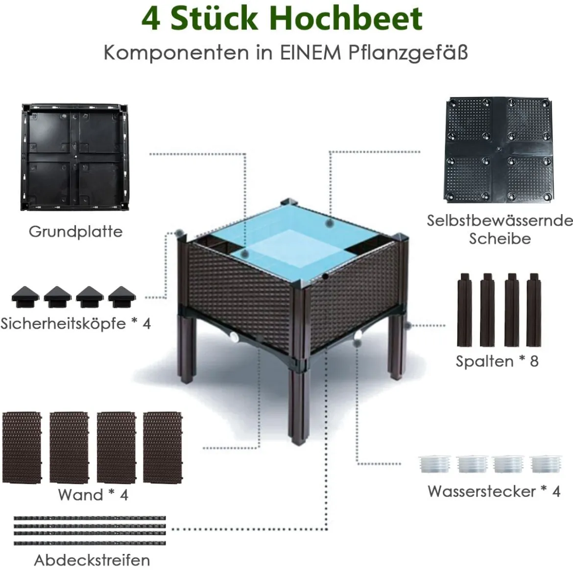 4er Set Hochbeet Blumenbeet Pflanzenbeet Blumenkasten für den Garten Pflanzkasten Frühbeet Blumentrog Pflanzhaus Braun