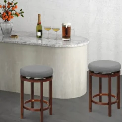 2er-Set Hocker in Thekenhöhe 66 cm Hohe Drehbare Barhocker 42 x 42 x 66 cm Grau und Braun