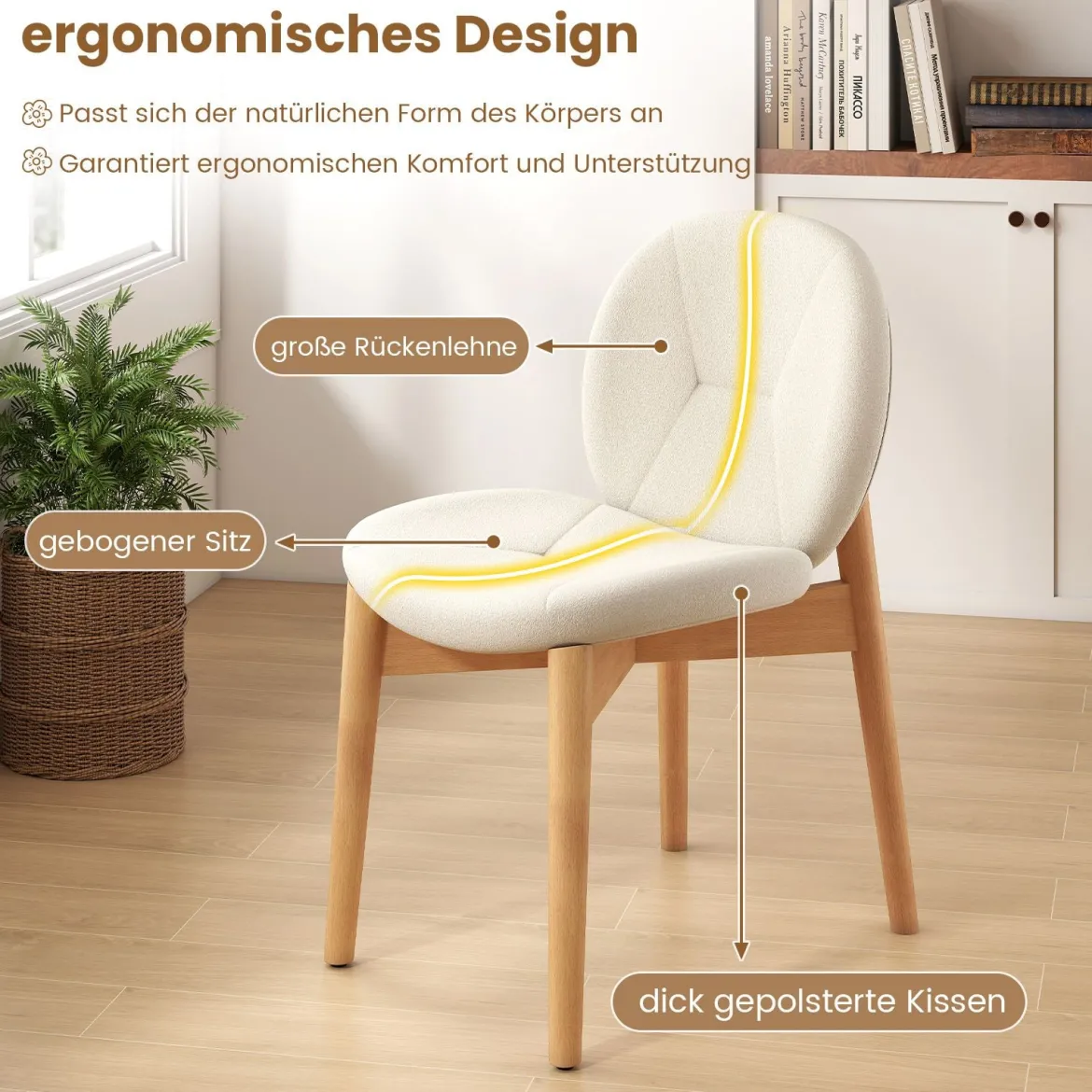 2er-Set Holz-Esstischstühle gepolsterte Küchenstühle mit Gummibaumholzbeinen Weiß