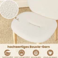 2er-Set Holz-Esstischstühle gepolsterte Küchenstühle mit Gummibaumholzbeinen Weiß