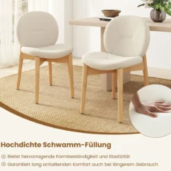 2er-Set Holz-Esstischstühle gepolsterte Küchenstühle mit Gummibaumholzbeinen Weiß