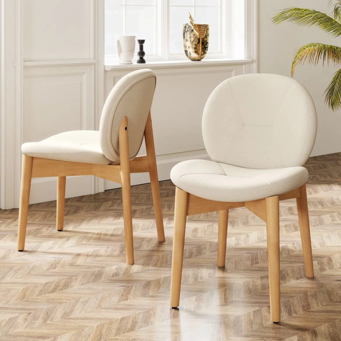 2er-Set Holz-Esstischstühle gepolsterte Küchenstühle mit Gummibaumholzbeinen Weiß