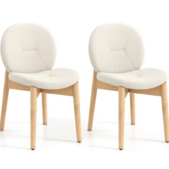 2er-Set Holz-Esstischstühle gepolsterte Küchenstühle mit Gummibaumholzbeinen Weiß