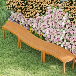 4er Set Holz Gartenbank ohne Rückenlehne Sitzbank Gebogene Holzbank Parkbank Natur