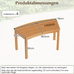 4er Set Holz Gartenbank ohne Rückenlehne Sitzbank Gebogene Holzbank Parkbank Natur