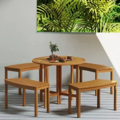 4er Set Holz Gartenbank ohne Rückenlehne Sitzbank Gebogene Holzbank Parkbank Natur