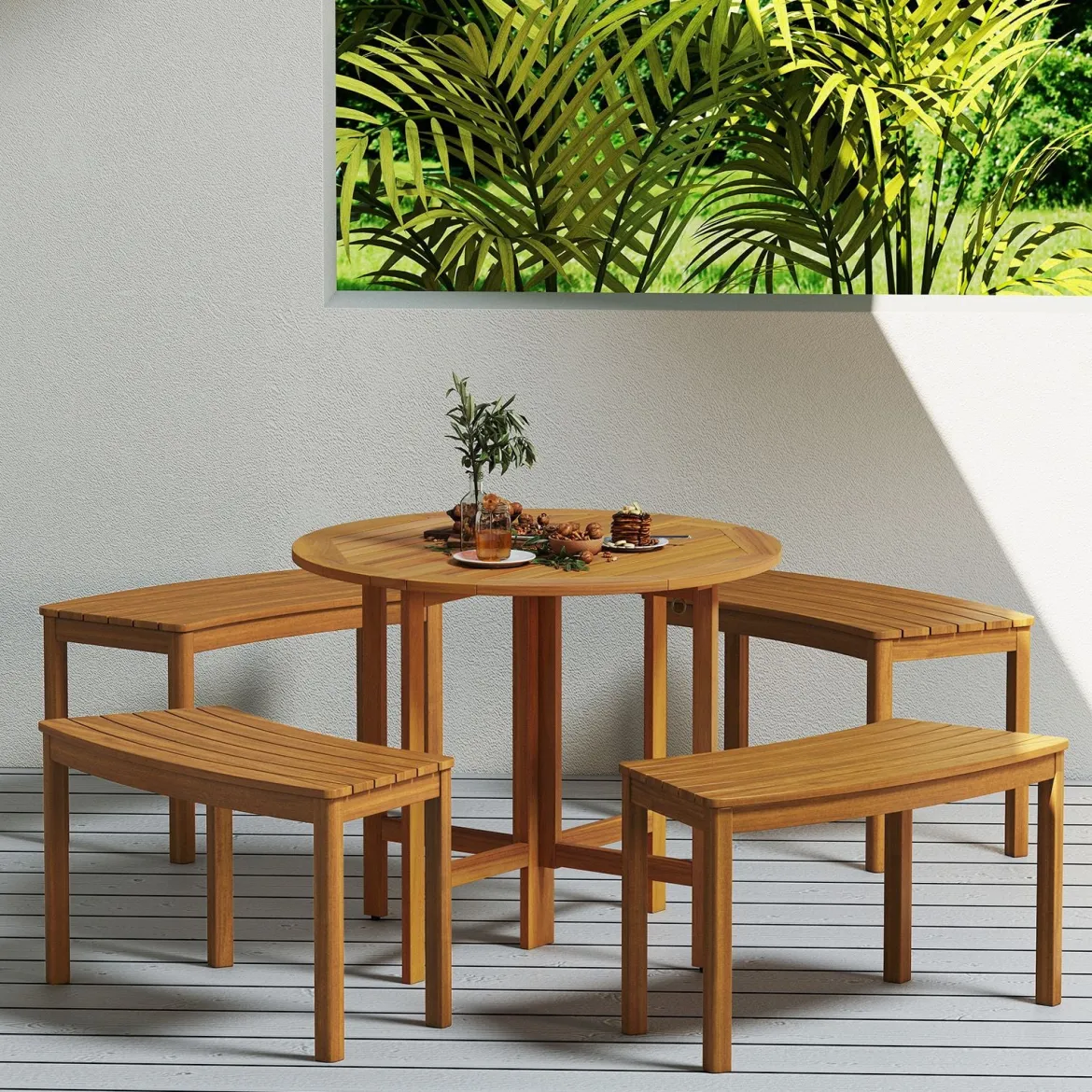 4er Set Holz Gartenbank ohne Rückenlehne Sitzbank Gebogene Holzbank Parkbank Natur