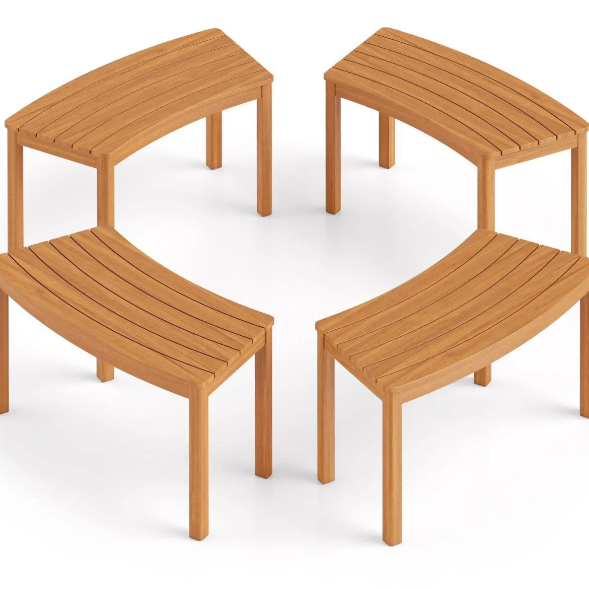4er Set Holz Gartenbank ohne Rückenlehne Sitzbank Gebogene Holzbank Parkbank Natur
