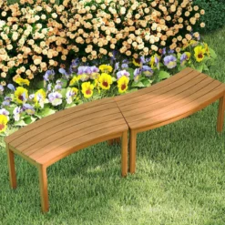 2er Set Holz Gartenbank ohne Rückenlehne Sitzbank Gebogene Holzbank Parkbank Natur