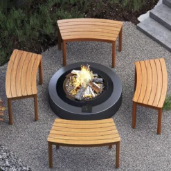2er Set Holz Gartenbank ohne Rückenlehne Sitzbank Gebogene Holzbank Parkbank Natur