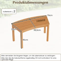 2er Set Holz Gartenbank ohne Rückenlehne Sitzbank Gebogene Holzbank Parkbank Natur