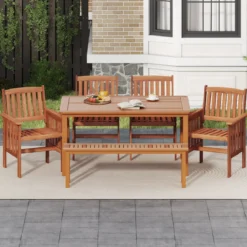 2er Set Holz Gartenstühle mit Armlehnen Balkonstühle Holzstühle Gartensessel 59 x 63 x 89 cm