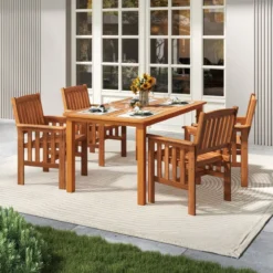 2er Set Holz Gartenstühle mit Armlehnen Balkonstühle Holzstühle Gartensessel 59 x 63 x 89 cm