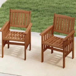 2er Set Holz Gartenstühle mit Armlehnen Balkonstühle Holzstühle Gartensessel 59 x 63 x 89 cm