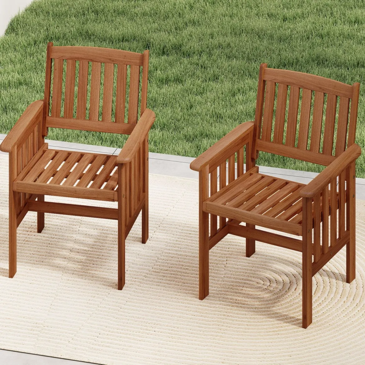2er Set Holz Gartenstühle mit Armlehnen Balkonstühle Holzstühle Gartensessel 59 x 63 x 89 cm