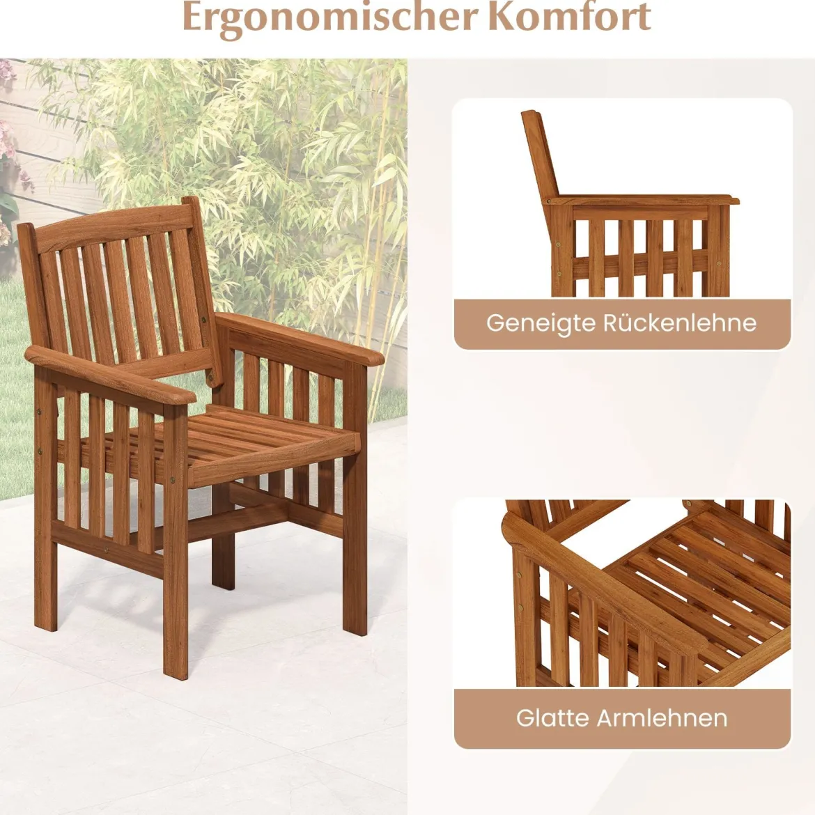 2er Set Holz Gartenstühle mit Armlehnen Balkonstühle Holzstühle Gartensessel 59 x 63 x 89 cm