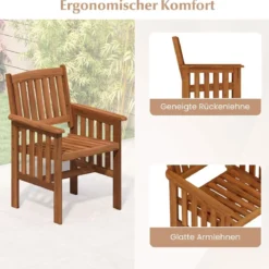 2er Set Holz Gartenstühle mit Armlehnen Balkonstühle Holzstühle Gartensessel 59 x 63 x 89 cm