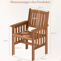 2er Set Holz Gartenstühle mit Armlehnen Balkonstühle Holzstühle Gartensessel 59 x 63 x 89 cm