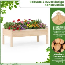 2er Set Holz Hochbeet mit Ablauflöchern Pflanzkasten bis 130 kg Rechteckiges Kräuterbeet