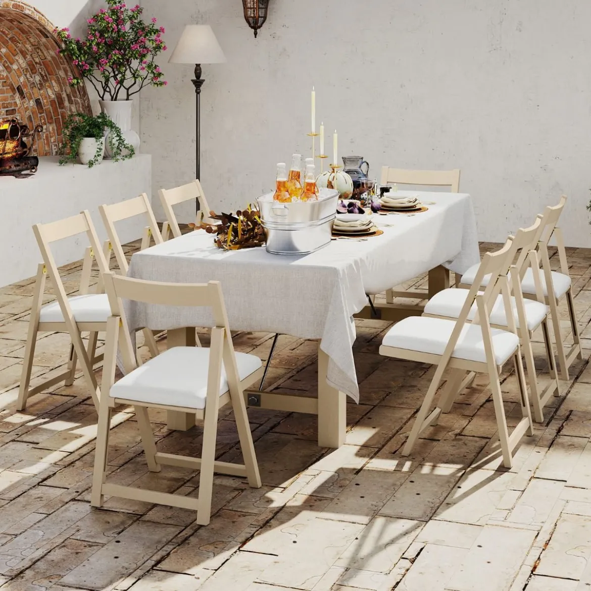 2er Set Holz Klappstühle mit Kissen Armless Stapelbare Esszimmerstühle Gepolsterte Stühle Natur