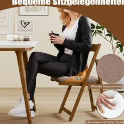 2er Set Holz Klappstühle mit Kissen Armless Stapelbare Esszimmerstühle Gepolsterte Stühle Walnuss