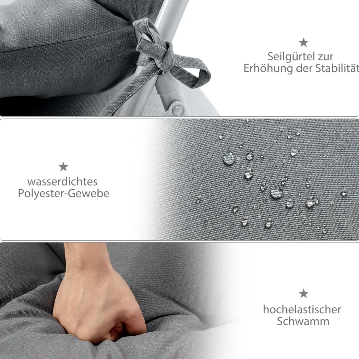 4er Set 2 in 1 Auflagen für Stuhl Bodenstuhl Sitzauflagen Polster mit Hoher Verstellbarer Rückenlehne Grau