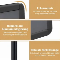 2er Set Infoständer A4 81–131 cm Höhenverstellbarer Menükartenhalter Drehbar mit Befüllbarem Sockel Schwarz